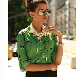 Maeve Green Dog Composed Pintuck Blouse Anthropologie Button Down
